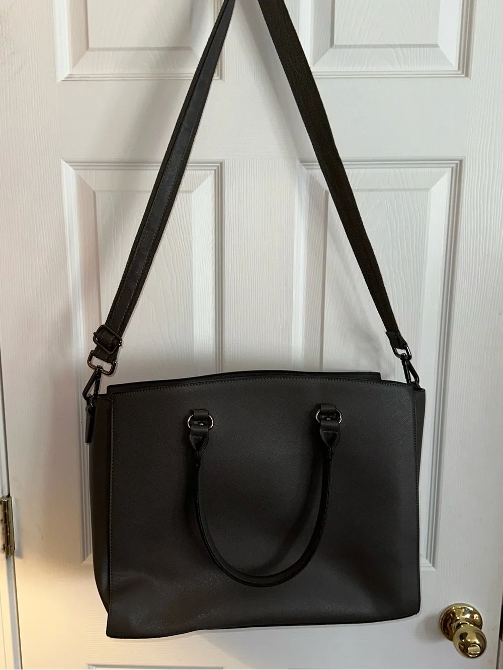IAUTU Dark Gray Leather Tote with Detachable Strap